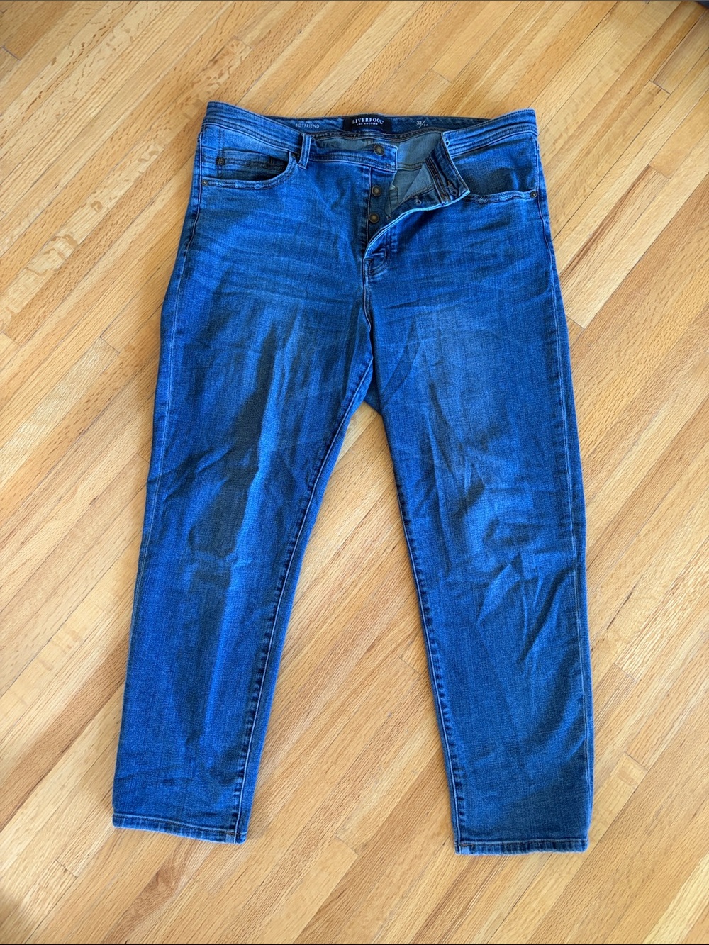 Liverpool Women’s Straight Jeans in Dark Blue Wash with Button Fly